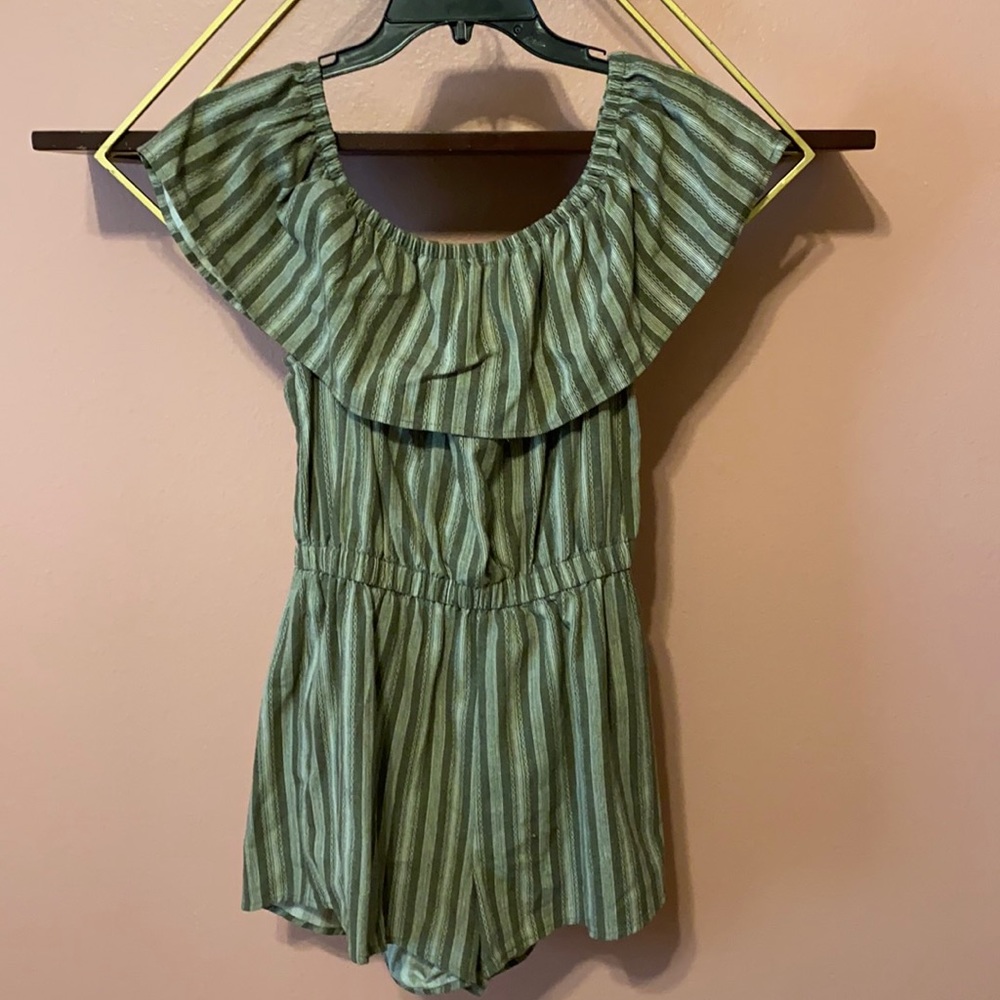 Off The Shoulder Olive Green Romper